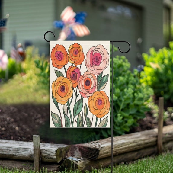 Yayeee Garden Flag 28"x40" Double Sided Outdoor Yard Lawn Holiday Decorations, Hand Drawn Floral