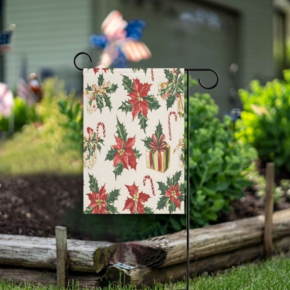 Yayeee Garden Flag 28" x 40" Double Sided Outdoor Yard Lawn Holiday Decorations, Red Christmas Poinsettia