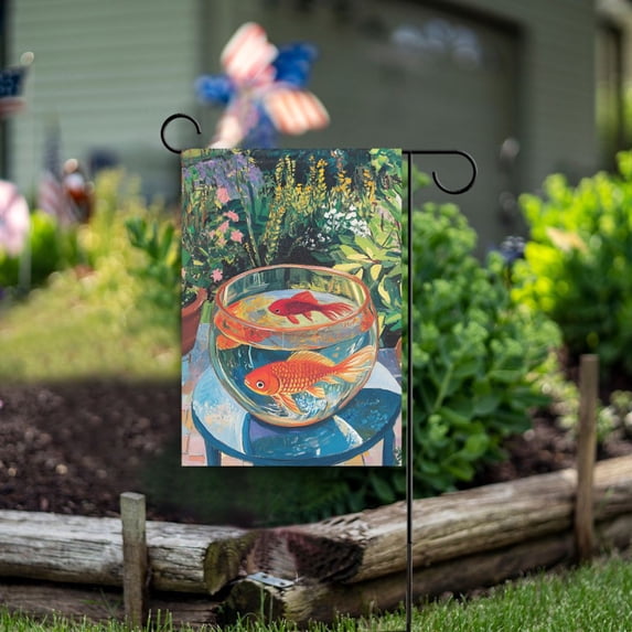 Yayeee Garden Flag 28" x 40" Double Sided Outdoor Yard Lawn Holiday Decorations, Art Goldfish Bowl
