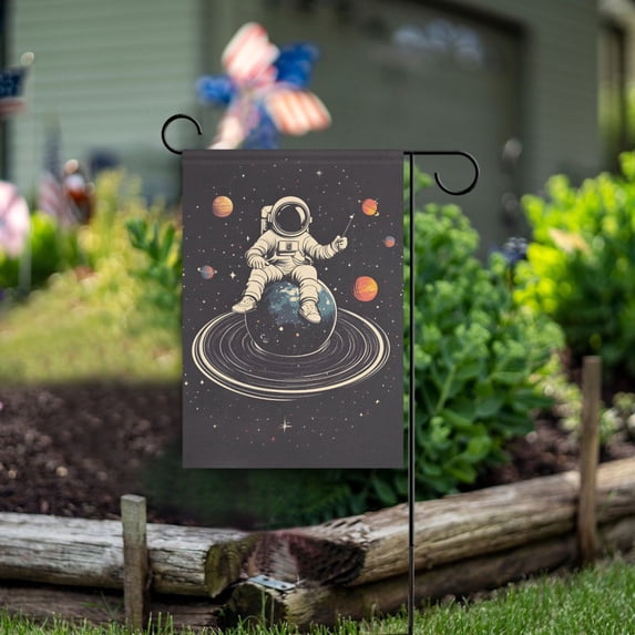 Yayeee Garden Flag 28" x 40" Double Sided Outdoor Yard Lawn Holiday Decorations, Black Astronaut Space