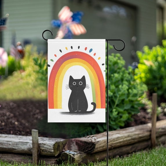 Yayeee Garden Flag 28" x 40" Double Sided Outdoor Yard Lawn Holiday Decorations, Black Cat Rainbow