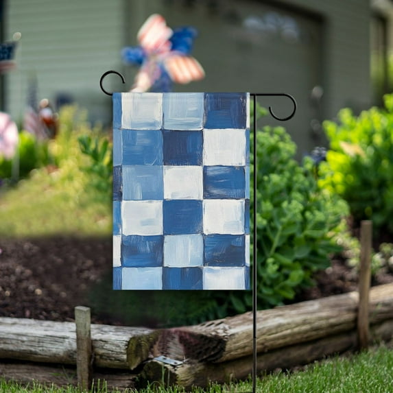 Yayeee Garden Flag 28" x 40" Double Sided Outdoor Yard Lawn Holiday Decorations, Blue and Gray Plaid Pattern