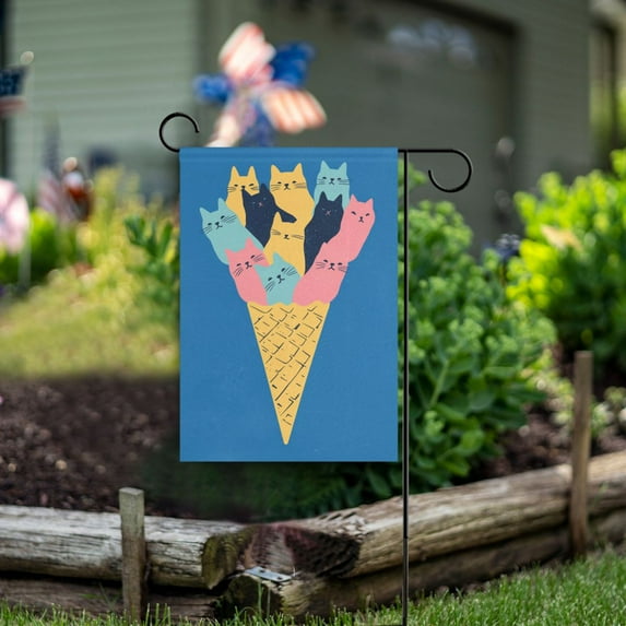 Yayeee Garden Flag 28" x 40" Double Sided Outdoor Yard Lawn Holiday Decorations, Colorful Ice Cream Cat