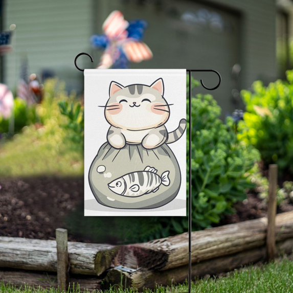 Yayeee Garden Flag 28" x 40" Double Sided Outdoor Yard Lawn Holiday Decorations, Green Cute Cat