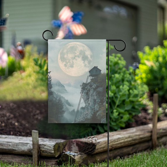 Yayeee Garden Flag 28" x 40" Double Sided Outdoor Yard Lawn Holiday Decorations, Moon and House