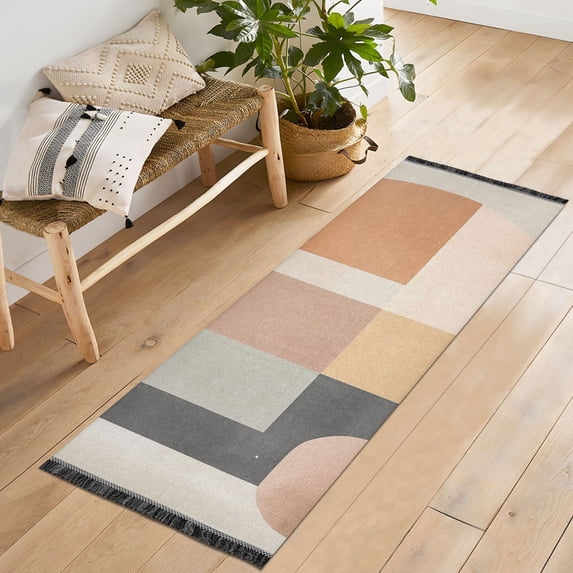 Yayeee Runner Rug for Bedroom 2'x6' Machine Washable Hallway Non Slip Mat, Abstract Shapes