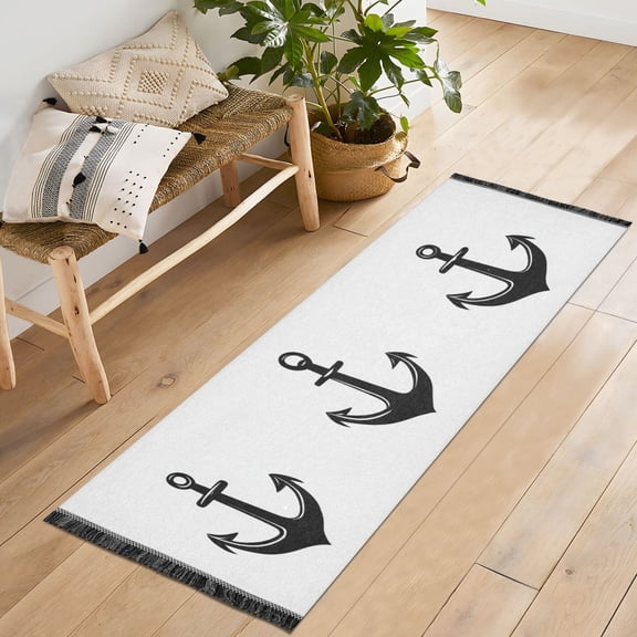 Yayeee Runner Rug for Bedroom 2'x6' Machine Washable Hallway Non Slip Mat, Anchor Pattern