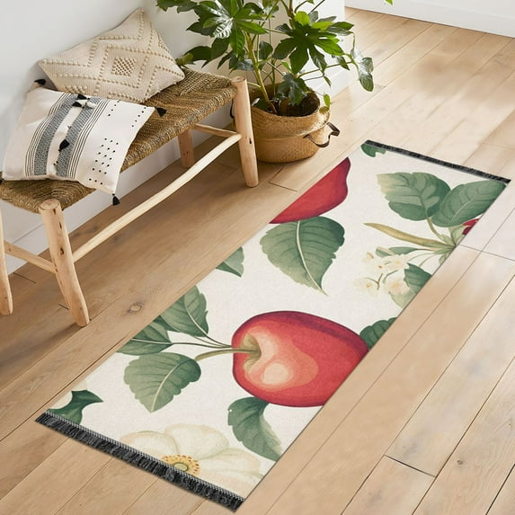 Yayeee Runner Rug for Bedroom 2'x6' Machine Washable Hallway Non Slip Mat, Apples Flower Pattern