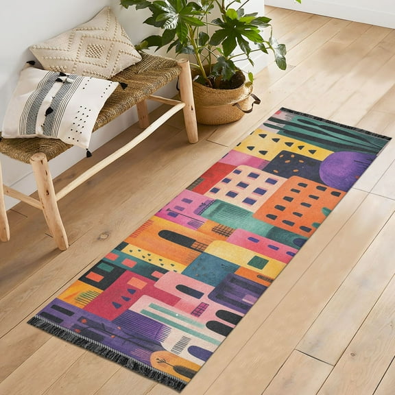 Yayeee Runner Rug for Bedroom 2'x6' Machine Washable Hallway Non Slip Mat, Art Buildings