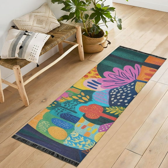 Yayeee Hallway Runner Rug 2'x6' Non Slip Machine Washable with Rubber Backing, Art Plants