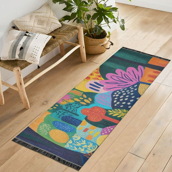 Yayeee Hallway Runner Rug 2'x6' Non Slip Machine Washable with Rubber Backing, Art Plants