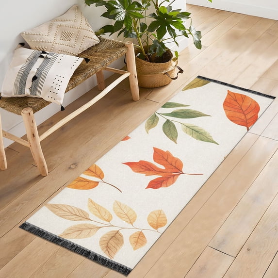 Yayeee Runner Rug for Bedroom 2'x6' Machine Washable Hallway Non Slip Mat, Beige Autumn Leaves