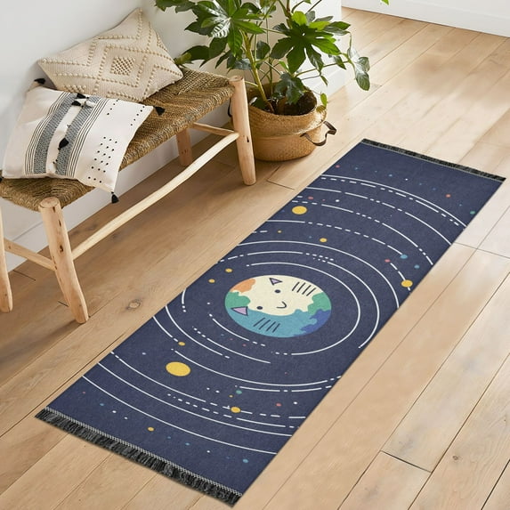 Yayeee Runner Rug for Bedroom 2'x6' Machine Washable Hallway Non Slip Mat, Beige Cat Planet