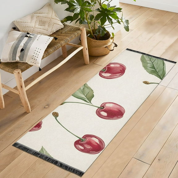 Yayeee Runner Rug for Bedroom 2'x6' Machine Washable Hallway Non Slip Mat, Beige Cherry