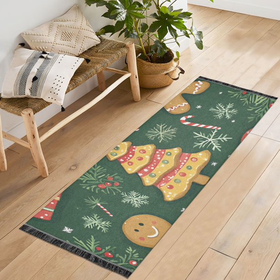 Yayeee Runner Rug for Bedroom 2'x6' Machine Washable Hallway Non Slip Mat, Beige Christmas Gingerbread
