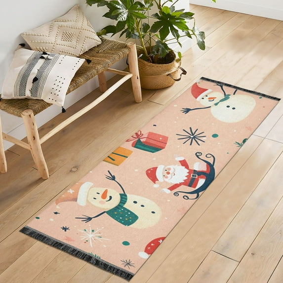 Yayeee Hallway Runner Rug 2'x6' Non Slip Machine Washable with Rubber Backing, Beige Christmas Snowman