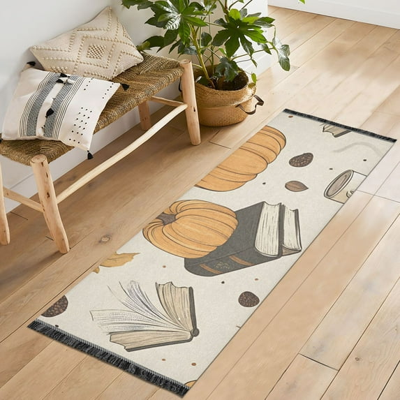 Yayeee Runner Rug for Bedroom 2'x6' Machine Washable Hallway Non Slip Mat, Beige Fall Books