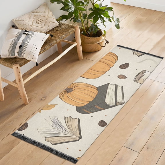 Yayeee Runner Rug for Bedroom 2'x6' Machine Washable Hallway Non Slip Mat, Beige Fall Books