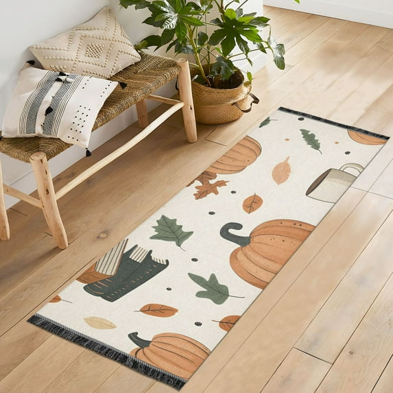 Yayeee Runner Rug for Bedroom 2'x6' Machine Washable Hallway Non Slip Mat, Beige Fall Leaves