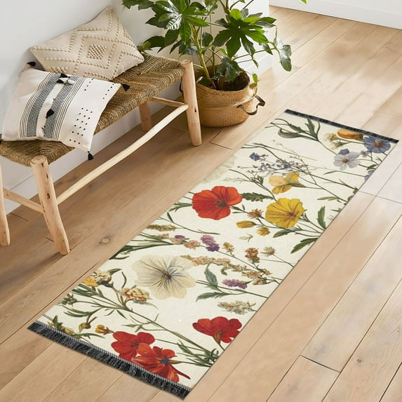 Yayeee Runner Rug for Bedroom 2'x6' Machine Washable Hallway Non Slip Mat, Beige Floral