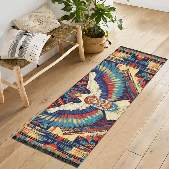 Yayeee Runner Rug for Bedroom 2'x6' Machine Washable Hallway Non Slip Mat, Beige Geometric Eagle