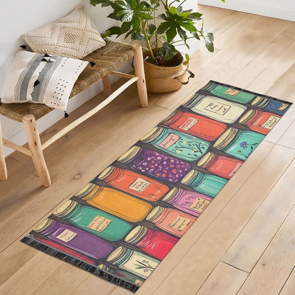 Yayeee Hallway Runner Rug 2'x6' Non Slip Machine Washable with Rubber Backing, Beige Jar