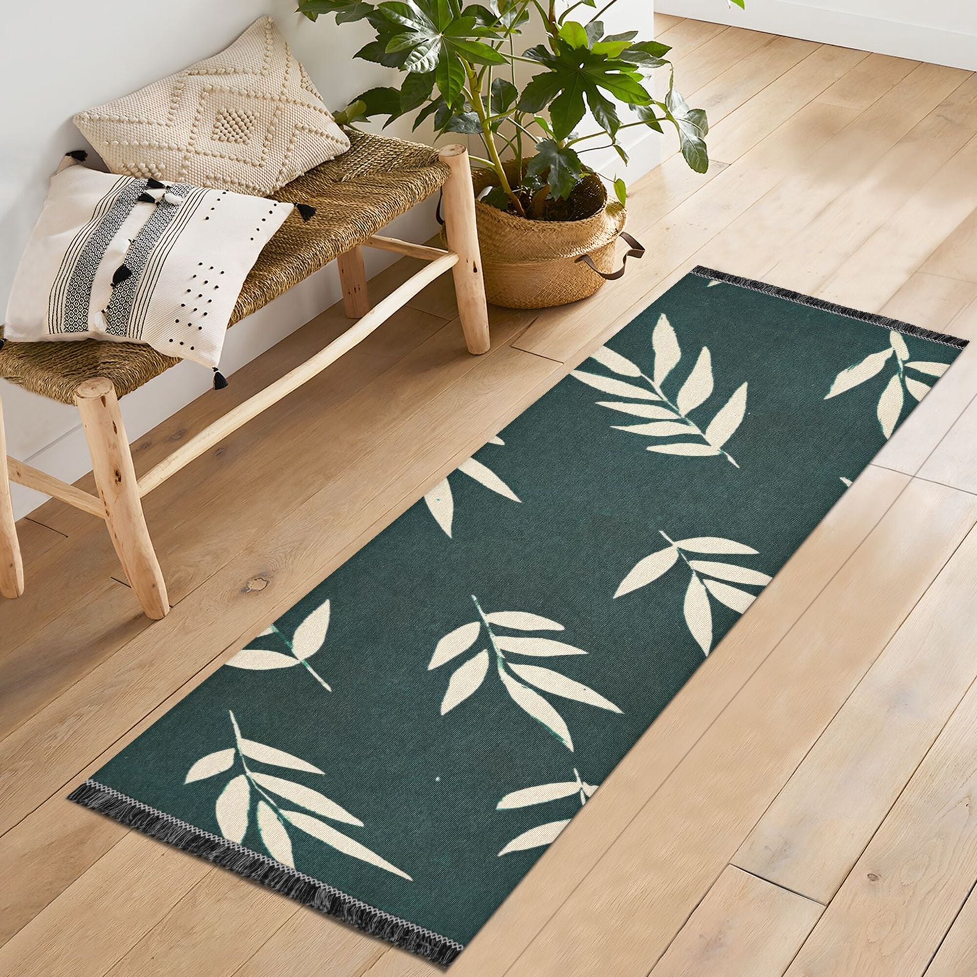 Yayeee Runner Rug for Bedroom 2'x6' Machine Washable Hallway Non Slip Mat, Beige Leaves