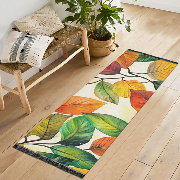 Yayeee Runner Rug for Bedroom 2'x6' Machine Washable Hallway Non Slip Mat, Beige Leaves