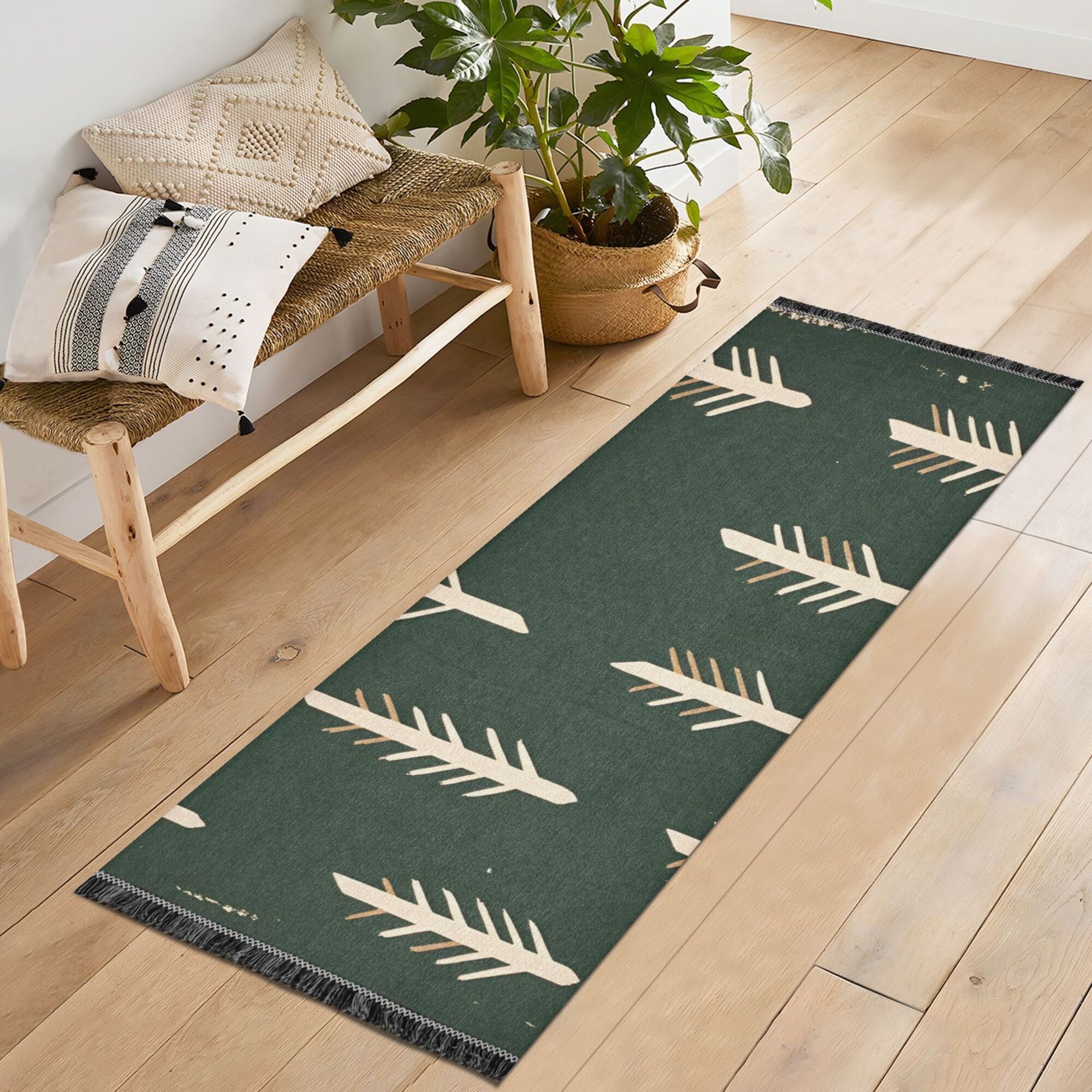 Yayeee Runner Rug for Bedroom 2'x6' Machine Washable Hallway Non Slip Mat, Beige Plants
