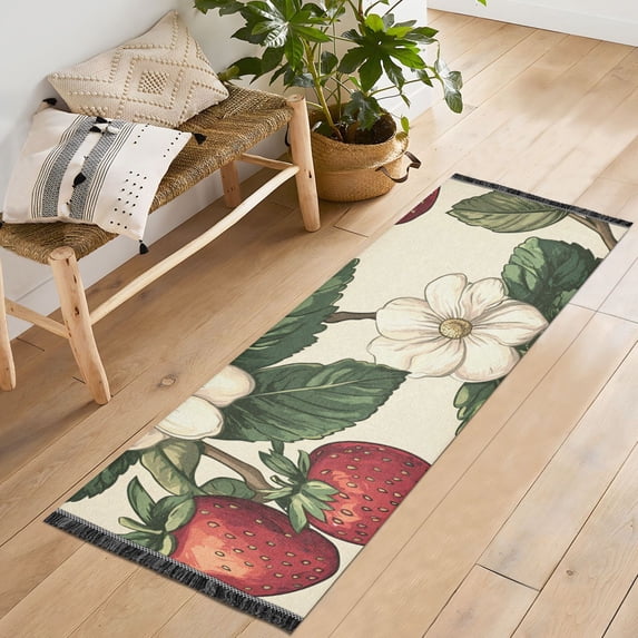 Yayeee Runner Rug for Bedroom 2'x6' Machine Washable Hallway Non Slip Mat, Beige Strawberry
