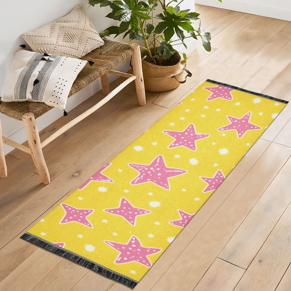 Yayeee Runner Rug for Bedroom 2'x6' Machine Washable Hallway Non Slip Mat, Big Pink Stars Pattern