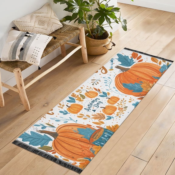 Yayeee Runner Rug for Bedroom 2'x6' Machine Washable Hallway Non Slip Mat, Big Pumpkins