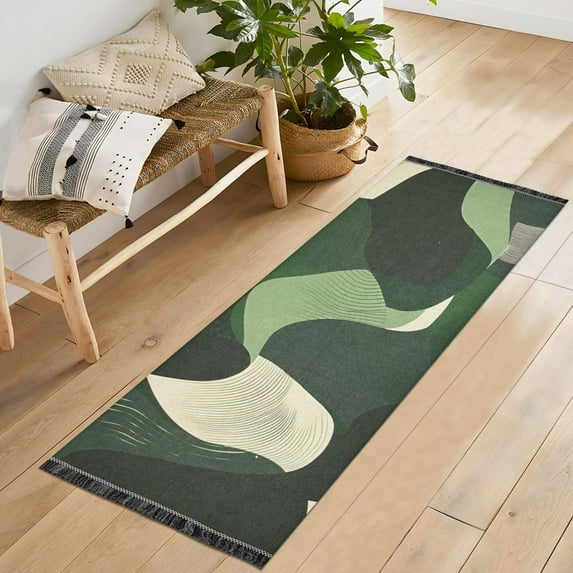 Yayeee Runner Rug for Bedroom 2'x6' Machine Washable Hallway Non Slip Mat, Black Abstract