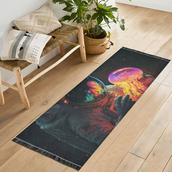 Yayeee Runner Rug for Bedroom 2'x6' Machine Washable Hallway Non Slip Mat, Black Astronaut