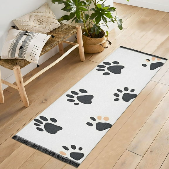 Yayeee Runner Rug for Bedroom 2'x6' Machine Washable Hallway Non Slip Mat, Black Cartoon Cat Paw