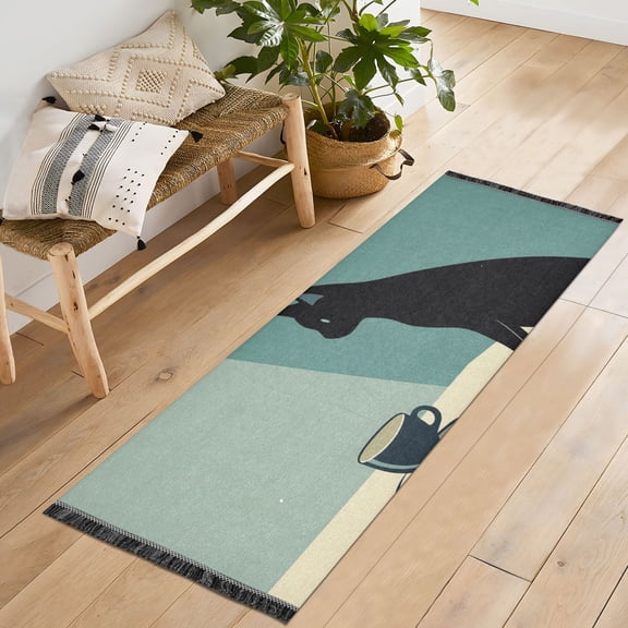 Yayeee Runner Rug for Bedroom 2'x6' Machine Washable Hallway Non Slip Mat, Black Cat