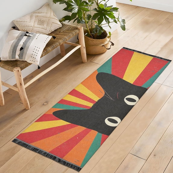 Yayeee Runner Rug for Bedroom 2'x6' Machine Washable Hallway Non Slip Mat, Black Cat
