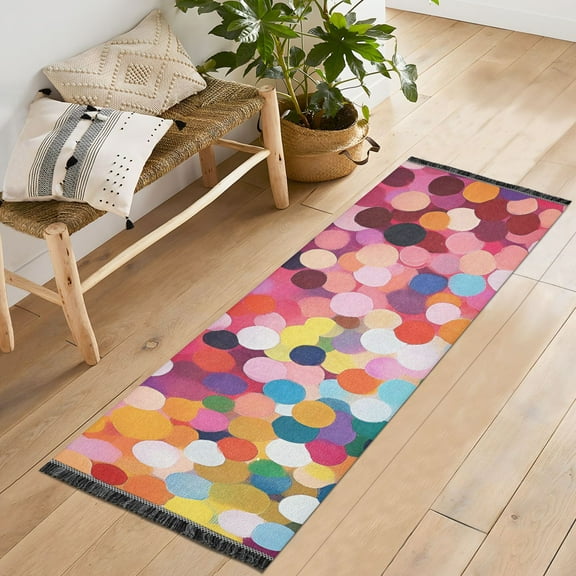 Yayeee Runner Rug for Bedroom 2'x6' Machine Washable Hallway Non Slip Mat, Black Colorful Circles