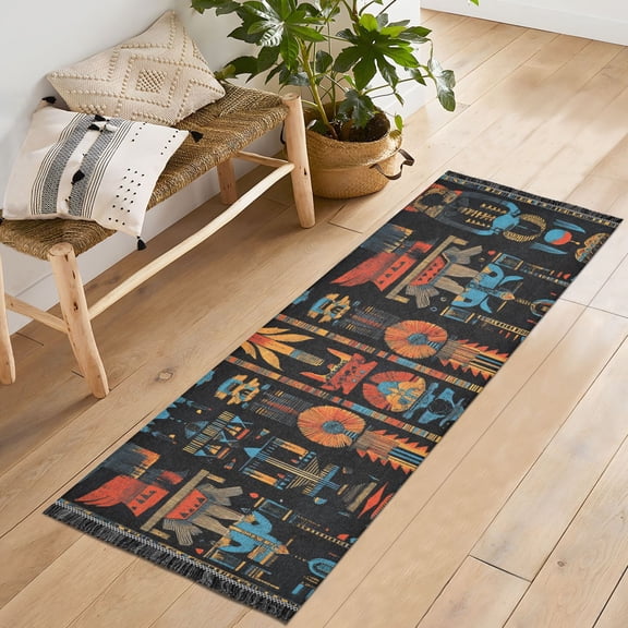 Yayeee Runner Rug for Bedroom 2'x6' Machine Washable Hallway Non Slip Mat, Black Geometric