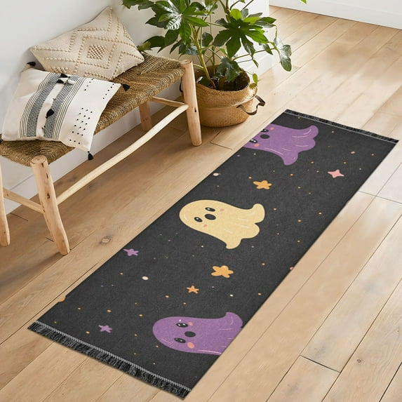 Yayeee Runner Rug for Bedroom 2'x6' Machine Washable Hallway Non Slip Mat, Black Halloween Ghosts