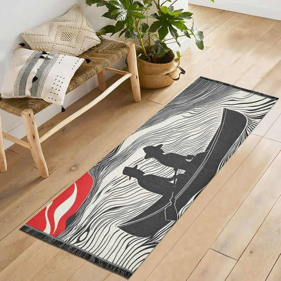 Yayeee Runner Rug for Bedroom 2'x6' Machine Washable Hallway Non Slip Mat, Black Illusionary Boat