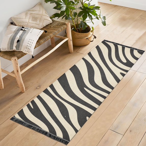 Yayeee Runner Rug for Bedroom 2'x6' Machine Washable Hallway Non Slip Mat, Black Lines