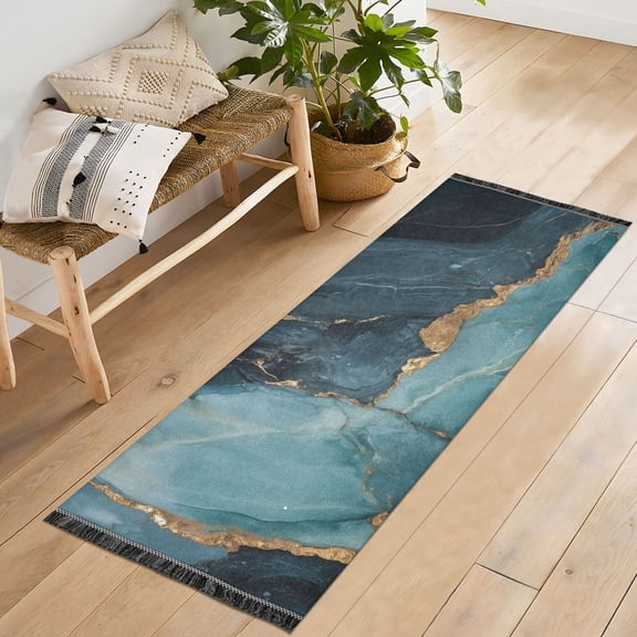 Yayeee Runner Rug for Bedroom 2'x6' Machine Washable Hallway Non Slip Mat, Black Marble