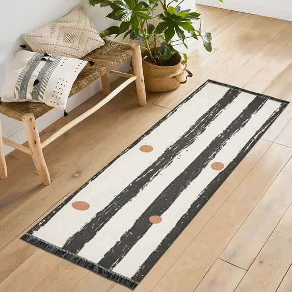 Yayeee Runner Rug for Bedroom 2'x6' Machine Washable Hallway Non Slip Mat, Black Stripes