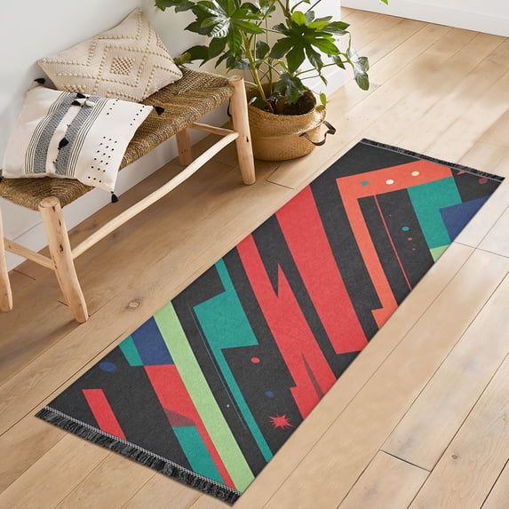Yayeee Runner Rug for Bedroom 2'x6' Machine Washable Hallway Non Slip Mat, Blue Abstract Lines