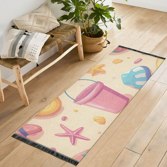 Yayeee Runner Rug for Bedroom 2'x6' Machine Washable Hallway Non Slip Mat, Blue Beach Toys Pattern