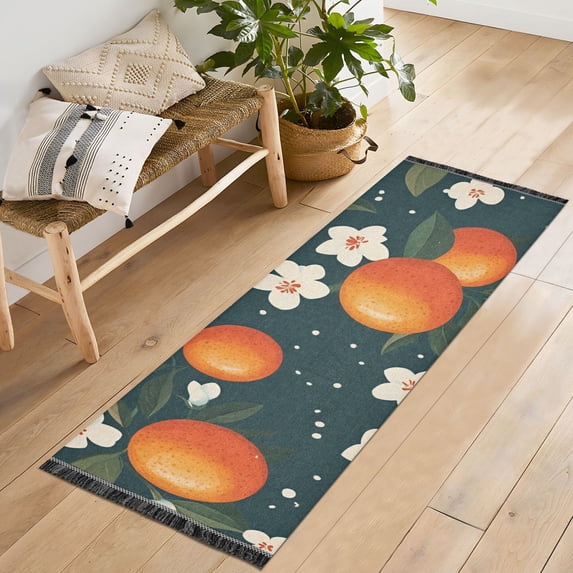 Yayeee Runner Rug for Bedroom 2'x6' Machine Washable Hallway Non Slip Mat, Blue Floral Oranges