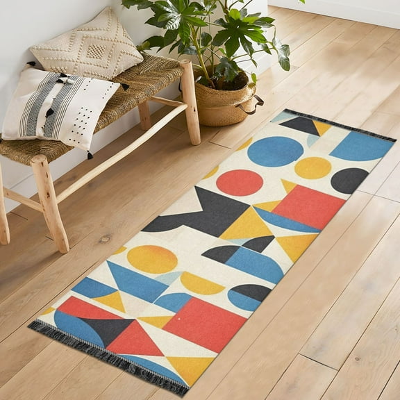 Yayeee Runner Rug for Bedroom 2'x6' Machine Washable Hallway Non Slip Mat, Blue Geometric