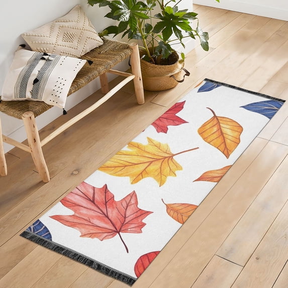 Yayeee Runner Rug for Bedroom 2'x6' Machine Washable Hallway Non Slip Mat, Blue Leaves