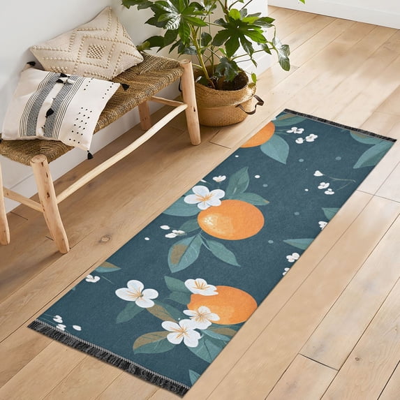 Yayeee Runner Rug for Bedroom 2'x6' Machine Washable Hallway Non Slip Mat, Blue Oranges